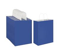 Oikss Paquete de 100 bolsas de regalo grandes de papel natural liso de 10 x 5 x 13 pulgadas con asas a granel, bolsas kraft para fiestas de cumpleaños, comestibles, compras, negocios, bolsas de