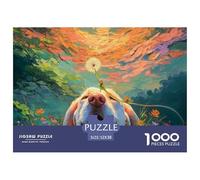 Oil Painting Close-up of White English Labrado 1000 Pcs Premium-Karton Puzzle Dog with Daisy Stressabbau Familienspiel Puzzles Für Erwachsene Und Kinder 52x38cm/1000pcs