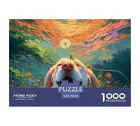 Oil Painting Close-up of White English Labrado 1000 Stück Ökopapier Puzzle Dog with Daisy Stressabbau Familienspiel Puzzles Als Wohnaccessoires 70x50cm/1000pcs