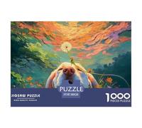 Oil Painting Close-up of White English Labrado 1000 Stück Premium-Karton Puzzle Dog with Daisy Lebendige Bilder Kreatives Spiel Puzzles Als Geburtstagsgeschenke 38x26cm/1000pcs