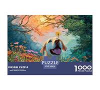 Oil Painting Close-up of White English Labrado 1000 Stück Premium-Karton Puzzle Dog with Daisy Stressabbau Kreatives Spiel Puzzles Als Wohnaccessoires 38x26cm/1000pcs Oil Painting Close-up of White