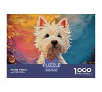 Oil Painting of A Dog West Highland 1000 Piezas Cartón Rompecabezas West Highland Terrier Imágenes Vibrantes Juego Familiar Puzzle para Niños Pequeños 70x50cm/1000pcs