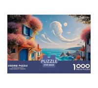 Oil Painting Square Composition Pink Flowers 1000 Piezas Cartulina Extra Gruesa Rompecabezas DIY Colorful Houses Antiestrés Juego Creativo Rompecabezas para Decoración del Hogar 38x26cm/1000pcs