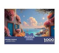 Oil Painting Square Composition Pink Flowers 1000 Piezas Cartulina Extra Gruesa Rompecabezas DIY Colorful Houses Antiestrés Juego Creativo Rompecabezas para Adultos Y Niños 38x26cm/1000pcs