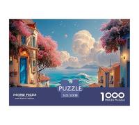 Oil Painting Square Composition Pink Flowers 1000 Piezas Cartulina Extra Gruesa Set De Rompecabezas Colorful Houses Antiestrés Juguete De Cumpleaños Rompecabezas Para Decoración Del Hogar 52x38cm/1000