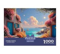 Oil Painting Square Composition Pink Flowers 1000 Piezas Cartulina Premium Set De Rompecabezas Colorful Houses Extremadamente Difícil Desafío Único Rompecabezas para Adultos Y Niños 70x50cm/1000pcs