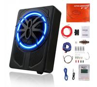 OiLiehu Subwoofer delgado para debajo del asiento, 10 pulgadas, 1000 W, sonido envolvente estéreo, amplificador de audio integrado, con luz ambiental LED azul, entradas de bajo y alto nivel, altavoz