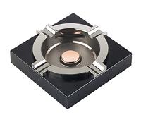 OILP Cenicero de cigarros, ceniceros geniales para hombres, bandeja de metal con base de madera maciza, cenicero negro para decoración del hogar, oficina, bar, patio (negro)
