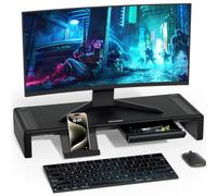 OImaster, Soporte elevador plegable para monitor, largo ajustable, cajón de almacenaje y ranura para bolígrafos, ahorra espacio, para teléfono, ordenador, ordenador de sobremesa y portátil, Negro