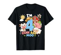 Oink Baa Moo I'm 4 Farm 4th Birthday Kids 4 Yrs Old Party Camiseta