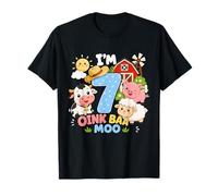 Oink Baa Moo I'm 7 Farm 7th Birthday Kids 7 Yrs Old Party Camiseta