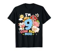 Oink Baa Moo I'm 9 Farm 9th Birthday Kids 9 Yrs Old Party Camiseta