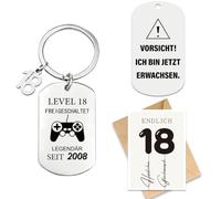 OIODDYY Tarjeta de llavero para regalo de cumpleaños número 18 - 2 unidades de nivel 18 desbloqueado legendario desde 2010 acero inoxidable Key Finalmente 18 Happy Birthday Card para hijos, hijas o