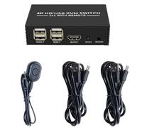 Oiqippnbv - Conmutador KVM compatible 2 x 1 4K - Selector de interruptor USB compatible 2 en 1 salida con concentrador USB de 4 puertos