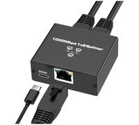 Oiqippnbv Divisor Ethernet de 1 a 2, interruptor Ethernet de alta velocidad, 1000 Mbps, divisor de 2 puertos Gigabit Ethernet con cable de alimentación