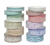 Oiqippnbv Juego de 12 rollos de cinta washi con patrones de encaje, adhesivo de papel para planificador, álbum de recortes, diario, manualidades, manualidades