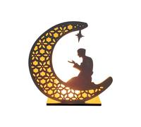 Oiqippnbv Lámpara decorativa de madera para festivales de Oriente Medio Eid, lámpara decorativa de luna LED, E