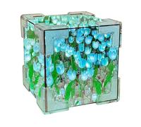 Oiqippnbv Lámpara Noche con Forma Cubo con Espejo y Tulipanes para Bricolaje, Decoración para Habitación, Adorno, Paquete Material Hecho A Mano, Decoración Escritorio, Color Azul
