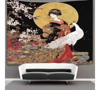 Oiran japonés Decoraciones Tapiz Para Colgar En La Pared White Pavo Real in The Cherry Blossoms Impresión 3D Manta De Pared Póster Ideal Como Decoración De Habitación, Salón Y Dormitorio 70cmx100cm