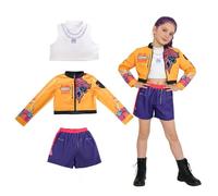 Oirigaga Disfraz de ídolo pop coreano para niños y niñas, juego de cosplay con chaqueta, camiseta sin mangas, pantalones cortos, disfraz de estilo cazador para carnaval, carnaval y juegos de rol