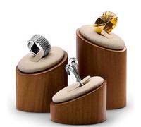Oirlv Soporte de anillo de madera maciza de 3 piezas, soporte para joyas, organizador de joyas, soporte para anillo, encimeras de feria (blanco crema)