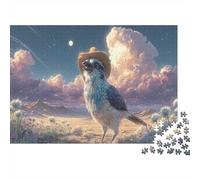Oiseau portant un Chapeau de Cowboy Dans le désert Puzzle 1000 Pièces Faune Sauvage: Jeux Éducatifs Et Défiant Pour Adultes, Cadeau Et Décoration Parfaite 70x50cm/1000pcs