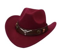oiujhgCDS Sombreros Vaqueros, Sombrero de Vaquero, Sombrero, Mujer, ala enrollada, Gorra Vaquera, Sombreros Fedora Jazz, Fieltro(Wine Red)