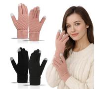 OIXEYA 2 Pares Mujeres Guantes Termicos Guantes Tactiles de Punto para al Aire Libre Esquiar Correr Regalos de Acción de Gracias Navidad Año Nuevo