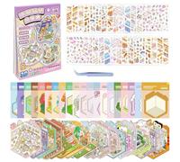 OIXEYA 20 Piezas De Pegatinas 3D Sticker Book Para El Hogar, En Miniatura 3D Con Pinzas Rosas, Hazlo Tú Mismo Cozy Little Home House Scene Stickers Niños Pega Y Despega, Divertidas Pegatinas Diy