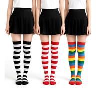 OIXEYA 3 Pares Extra Largos Calcetines Hasta la Rodilla Cosplay Casual Sobre la Rodilla Medias Hasta el Muslo Calcetines a Rayas Niñas Mujer