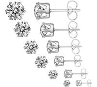 OIXEYA 6 Pares Pendientes Plata, Hipoalergénicos, Pendientes Redondos Circonio para Mujeres y Hombres, 3/4/5/6/7/8mm