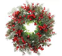 OIXEYA Corona de Navidad para Puerta,Coronas Navidad Corona de Adviento de árbol Navidad Conos de Pino Artificial de Acebo Rojo Corona de Bayas Corona de Navidad Adornos Navideños para Casa,35cm