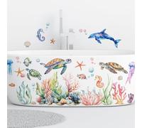 OIXEYA Delfín Peces Tortuga Adhesivos Pared, Pegatinas pared Decorativas, Bajo el Mar Vinilos Decorativos, Pegatinas de Animales del Océano de Acuarela, Aula, Niñas, Niños, Dormitorio, Baño