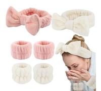 OIXEYA Diadema Maquillaje Mujer, 6pcs Set de Headband de Microfibra Elásticas con Muñequeras SPA, Bowknot Banda de Pelo Suave y Lindo, Cuidado de Piel, Ducha, Yoga
