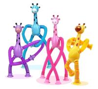 OIXEYA Juguete Ventosa Jirafa Telescópica, 4 PCS Juguete Jirafa Telescópica Ventosa, Juguete Jirafa Tubos Elásticos Sensoriales, Juguete Sensorial Jirafa, Juguete Tubos Sensoriales