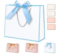 OIXEYA Paquete de 4 Bolsas de Regalo, Bolsas de Papel con Cintas, Bolsas con Base Cruzada, Bolsas de Regalo Grandes con Asas para Celebraciones y Fiestas, Rosa y Azul Cielo