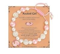 OIXEYA Pulseras Axolotl para Niñas Niños Perlas Rosas y Bolas de Diamantes de Imitación/Piedra Natural Rosa Pulsera con Colgante de Axolotl Linda Cosas Pequeñas Joyas Dulces Joyas (B)