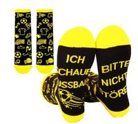 OIXEYA Regalos para hombres artículos de fútbol divertidos calcetines con texto en alemán Bitte nicht stören Ich schaue Fußball, Idea de Regalo para Papá, Cumpleaños, San Valentín o Día del Padre