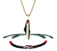 OIXYAZ OIXYA Joyería Palestina Collar Pulsera Juego de 2,pulsera palestina,bandera palestina, Pulsera Conjunto de Joyería,Trenzado Trenzado Pulseras de Cuerda Ajustable Regalos