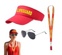 OIXYEY 1 Juego Accesorios De Salvavidas Incluye Sombrero Gafas De Sol Silbato, Disfraz De Salvavidas, Disfraz De Deportista Para Hombre Mujer Carnaval Halloween Disfraz (Rojo)