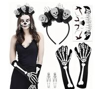 OIXYEY 1 Juego De Disfraz De Novia De Halloween Mujer Para El Día De Los Muertos, Tocado De Halloween, Diadema Para Pelo Con Rosas Negras, Adecuado Para Accesorios Juegos De Rol De Halloween (A)