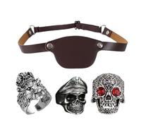 OIXYEY 3 anillos con calavera y huesos cruzados, 1 parche pirata, joyería, pirata, corsario, carnaval, fiesta temática, disfraz de pirata para hombre, accesorios piratas, disfraz de Jack Sparrow