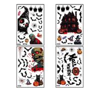 OIXYEY 4 piezas decoración de Halloween para ventanas interiores, 20 x 30 cm, imágenes de Halloween para ventanas para fiestas de Halloween, decoración de ventanas, zombis, murciélagos, calabazas
