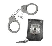 OIXYEY Set De 2 Piezas Placa De Policía, Esposas De Juguete Para Niños, Set De Placas Para Esposas De Policía, Disfraz Cosplay Para Niños, Para Fiesta De Carnaval O Halloween (A)