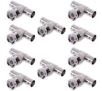 Oiyagai 10 Piezas de Conectores Adaptadores BNC Tipo T de 3 Vías, BNC Macho a 2 BNC Hembras para Cámara de CCTV DVR