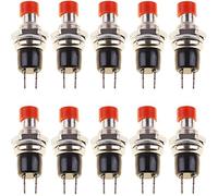 Oiyagai 10 Piezas de Interruptores de Botón de Empuje Mini Micro PBS-110 PBS-105B, 1A 250V AC SPST, Momentáneo ON/Off, Tapa Roja (Normalmente Cerrado)