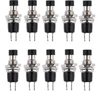 Oiyagai 10 Piezas de Interruptores de Botón Mini Micro PBS-110 PBS-105B 1A 250V AC SPST Momentáneos Sin Bloqueo ON/OFF, Tapa Negra (Normalmente Cerrado)