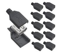 Oiyagai 10-Set Conectores USB Tipo-A Hembra 2.0 de 4 Pines con Cubierta Plástica, Enchufe de Montaje y Reparación de Cables DIY Electrónicos