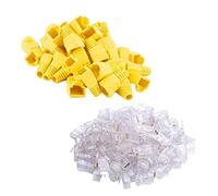 Oiyagai 100 Piezas de Conectores Cat 5 + 100 Piezas de Fundas Protectoras RJ45, Cable de Alto Rendimiento con Diseño en Capas, Cuatro Núcleos Arriba y Abajo, Ideal para Redes (Amarillo)