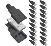 Oiyagai 20 Piezas Conector USB 2.0 Macho Tipo A, 4 Pines, para Soldar, con Carcasa Protectora, Ideal para Cableado DIY, Reparación y Proyectos Electrónicos